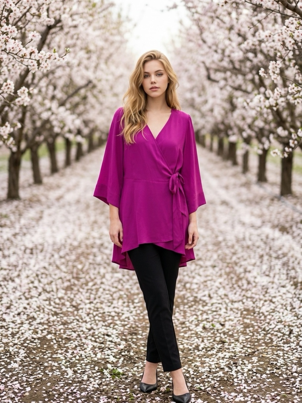 City Chic Fuchsia Wrap Blouse with Side Tie XXL/24